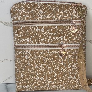 Ruth: Natural Cork with White Swirls Large 4 Pocket Crossbody