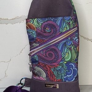 Robbie Sling: Perfect Crossbody Sling Purple Swirl Lux Nylon with Purple Cork Accents