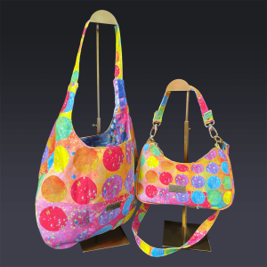 Denim Paired Maxine Tote and Linda Baguette  Large Circle Colorful Design