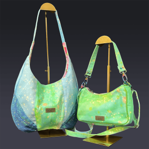 Denim Paired Maxine Tote in Light Blue and Green and Linda Baguette Green Baguette