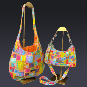 Denim Paired Maxine Tote and Linda Baguette in Colorful Floating Squares