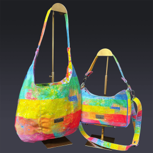 Denim Paired Maxine Tote and Linda Baguette in Colorful Horizontal Stripes