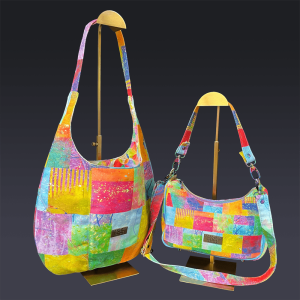 Denim Paired Maxine Tote and Linda Baguette in Colorful Big Squares