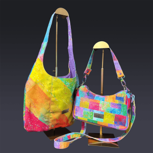 Denim Paired Maxine Tote in Angled Vertical Strips and Linda Baguette in Squares