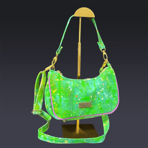 Linda Baguette In Green Denim with Purple Piping