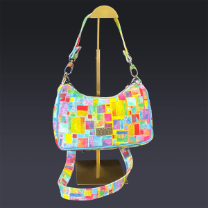 Linda Baguette with Floating Squares Denim with Blue Piping
