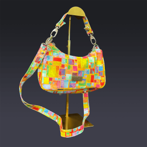 Linda Baguette with Floating Squares Denim with Orange Piping
