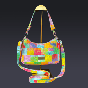 Linda Baguette with Large Squares Denim with Purple Piping