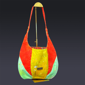 Maxine Tote In Light Green Orange - Red and Purple Denim