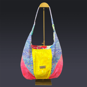 Maxine Tote In Magenta Purple and Yellow Denim