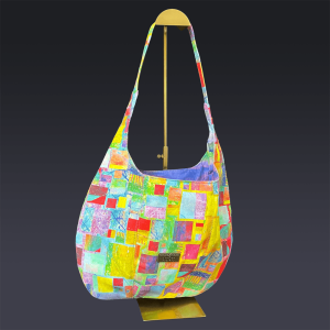 Maxine Tote In Floating Square Denim with Purple Lining
